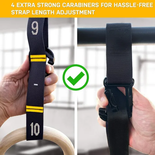 Vista 3 de Anillos de gimnasia de madera Double Circle con correas numeradas de ajuste rápido y guía de videos de ejercicios - Anillos de entrenamiento