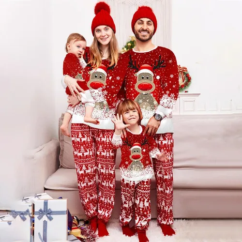 Vista 2 de Loozykit Pijamas de Navidad familiares a juego, pijamas de Navidad para la familia, pijamas de reno con estampado de alce, pijamas de Navidad