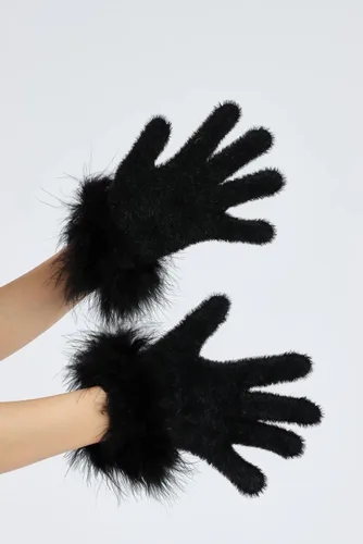 Vista 76 de Sahabowi Guantes de cuero para clima frío Manopla de lana cálida de invierno para mujeres
