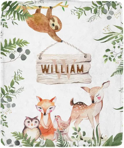Vista 28 de Artsadd Manta personalizada con nombre, manta personalizada de animales de la selva, manta personalizada de safari para niños, niñas, baby shower