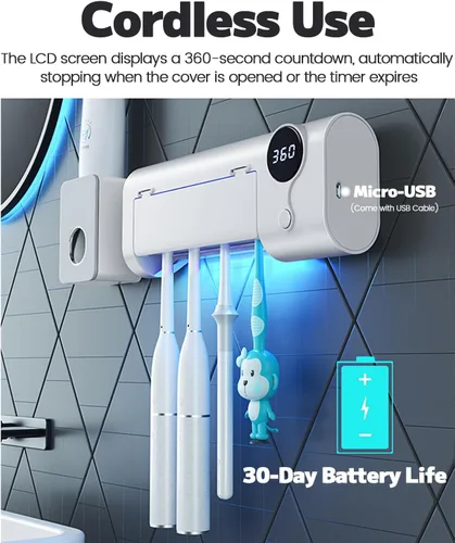 Vista 5 de MIMORE Soporte para cepillos de dientes, 4 ranuras para cepillos de dientes y función de temporizador, soportes inalámbricos para cepillos