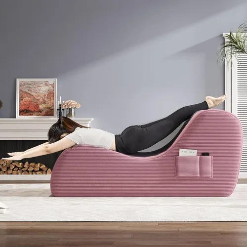 Vista 4 de Sillas de yoga para adultos, silla de salón ergonómica para interiores con bolsillo lateral, cojín lumbar, otomana, silla de yoga perfecta