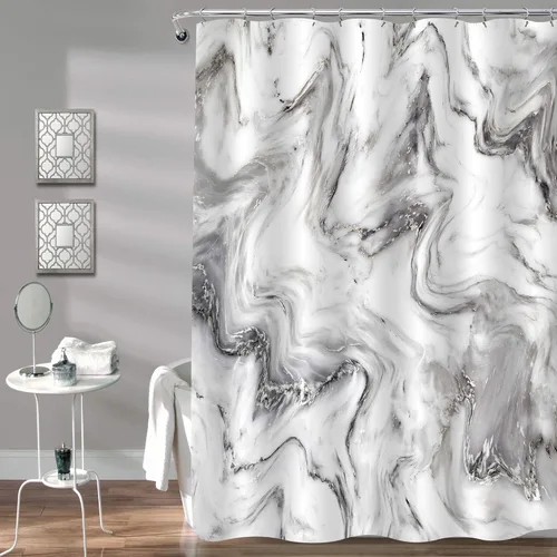 Vista 12 de Gibelle Cortina de ducha pequeña de 36 x 72 pulgadas, diseño de mármol medio abstracto estrecho para baño, juego de cortina de ducha moderna de tela