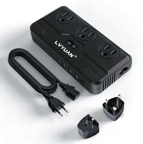 Vista 8 de 220V to 110V Voltage Converter with LCD Display, LVYUAN Universal Travel Adapter with UK/EU/AU Power Plug Adapter, Step Down Transformer for Hair