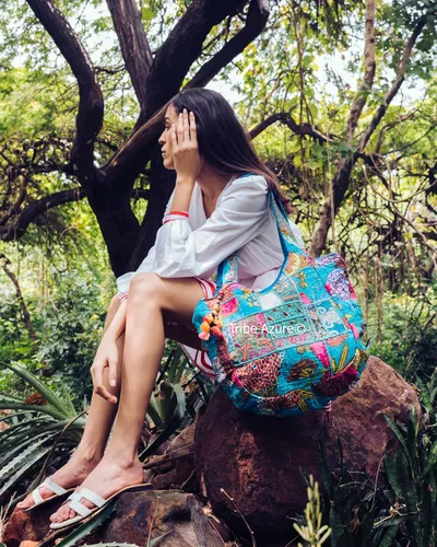 Vista 7 de Bolso de hombro grande colorido rojo para mujer, bolso de hombro para mercado, escuela, portátil, diario, casual, cómodo, bohemio