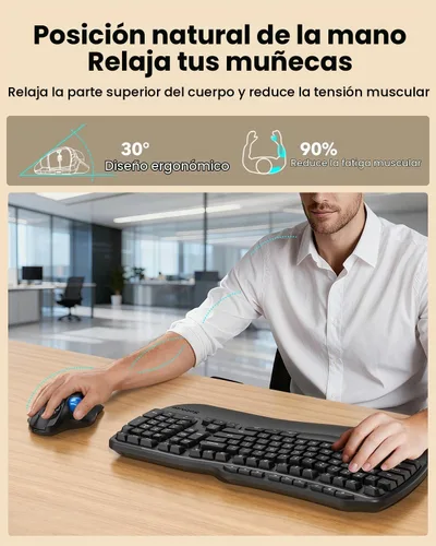 Vista 6 de SABLUTE Ratón inalámbrico MAM2 Trackball ergonómico con 5 niveles DPI-bola pelota azul