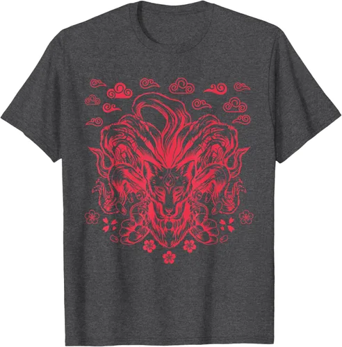 Vista 29 de Camiseta de anime japonés Nine Tails Fox Kitsune, Negro