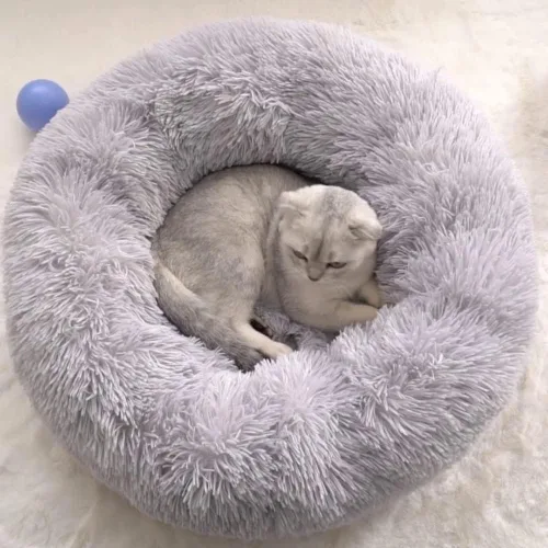 Vista 7 de Warm pet kennel, cat bed, donuts, dog house mat, pet bed, suitable for small and medium- sized cats and dogs with fluffy, soft and warm bed sleeping