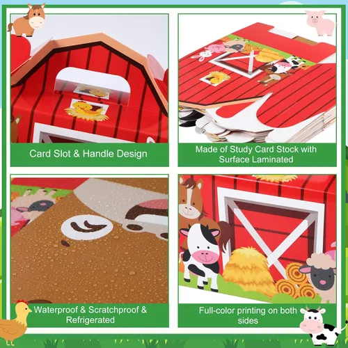 Vista 5 de Tallew Paquete de 24 cajas de regalo de fiesta de animales de granja, bolsas grandes de dulces de granero, cajas de regalo de regalo de feliz