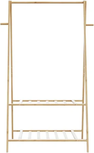 Vista 4 de Bamboo Clothing Rack, Varnished Finish, Adjustable Shelves, Foldable Garment Hanger for Bedroom Storage