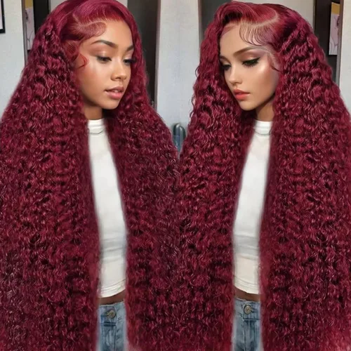 Vista 26 de Nsvnsv Peluca de cabello humano burdeos 99j borgoña de 13 x 6 pulgadas, pelucas de encaje frontal transparente HD de cabello humano prearrancado