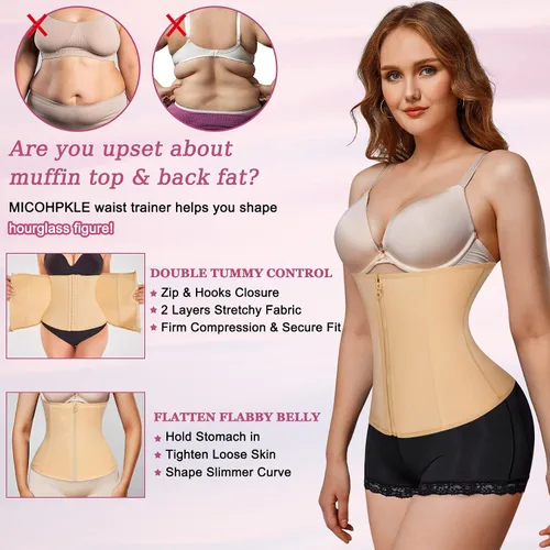 Vista 2 de MICOHPKLE Entrenador de cintura para mujer, corsé de cintura para control de abdomen, faja de entrenamiento delgada