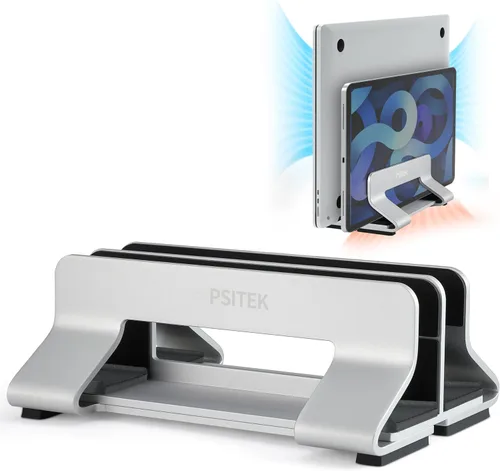 Vista 9 de Soporte vertical de aluminio para computadora portátil, soporte de acoplamiento con ancho de ranura ajustable de 12-42mm, almacenamiento vertical