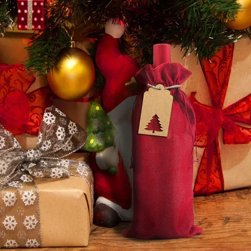 Vista 7 de LOKIPA Bolsas de regalo de vino de arpillera, 12 bolsas para botellas de vino de yute con cordón, fundas reutilizables para botellas de vino