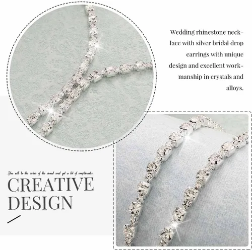 Vista 8 de Unicra Conjuntos de joyas de plata para baile de graduación, collar y aretes de diamantes de imitación, joyería nupcial de boda para mujeres y novias