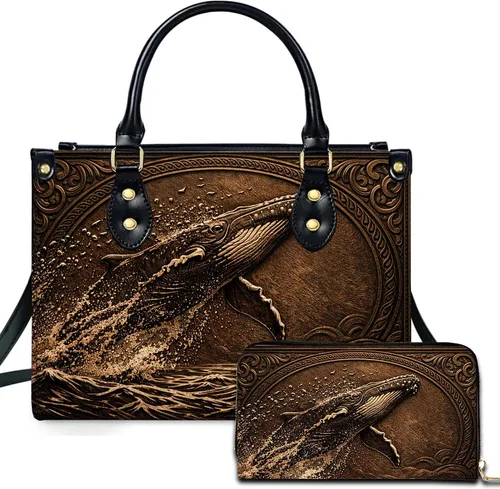 Vista 15 de Novedosa colección de bolsos de cuero de arte animal con bolso a juego, bolsa de mano vintage de vida silvestre, regalo para mujer