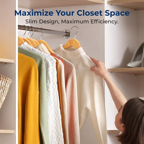 Vista 5 de SereneLife Perchas de madera maciza, paquete mega, 60 perchas para ropa, juego de perchas resistentes con gancho giratorio cromado de 360 grados