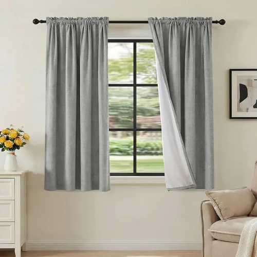 Vista 67 de H.VERSAILTEX Cortinas 100% opacas con aspecto de lino para dormitorio, bloqueo de luz completa, bolsillo para barra, cortinas de ventana gruesas