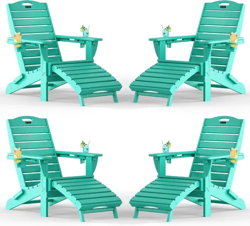 Vista 20 de Sillas Adirondack ajustables con otomana retráctil, silla Adirondack plegable de HDPE con 2 soportes para tazas, resistente a la intemperie