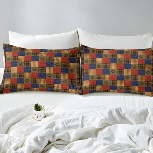 Vista 4 de Manfei Juego de sábanas con estampado de patas de perro, tamaño individual, juego de ropa de cama de huellas de animales para decoración de Multi 01