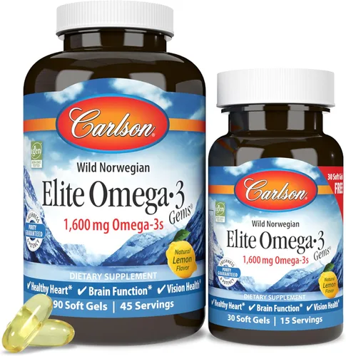 Vista 19 de Carlson Elite Omega-3 Gems 1600 mg de ácidos grasos Omega 3, incluyendo EPA y DHA, aceite de pescado noruego capturado en la naturaleza, suplemento