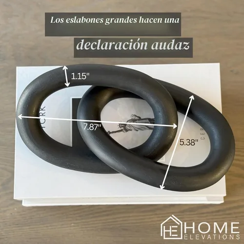Vista 3 de Decoración de eslabones de cadena de madera negra de 13 pulgadas, acento Adorno de nudo de madera para estilo de estante, decoración de estantería