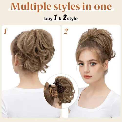 Vista 7 de Pinza de pelo con clip de garra, moño corto, pieza de cabello de moño desordenado, extensiones de cabello flexibles, ramificación de cabello