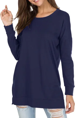 Vista 2 de levaca - Suéter largo otoñal casual para mujer de mangas largas abierto a los costados sin botones estilo túnica