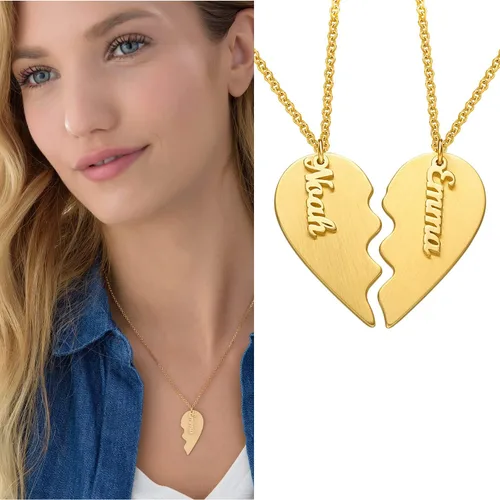 Vista 3 de MYKA - Collar de corazón roto unisex personalizado con dijes colgantes con nombre, para él, hombres o ella, joyería personalizada para parejas
