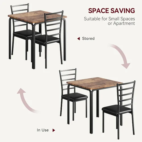Vista 7 de Mesa de comedor para 2, juego de mesa cuadrada pequeña de cocina para 2, comedor moderno de madera que ahorra espacio con tapizado, muebles
