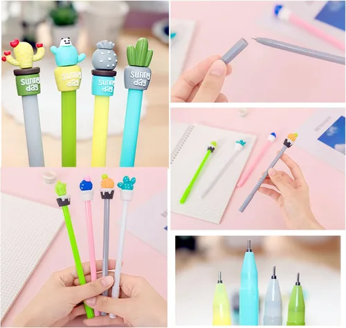 Vista 3 de YYaaloa 32 bolígrafos de tinta de gel novedosos con diseño de cactus de 0.020 in, tinta negra, estilos surtidos, divertidos bolígrafos kawaii a