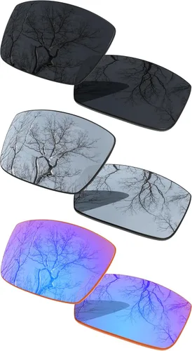 Vista 11 de 3 Pair Polarized Replacement Lenses for Oakley Gascan OO9014 Pack Cromo negro y plateado y oro de 24 quilates