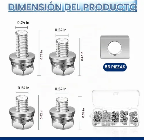 Vista 2 de 56 Pack de tuercas y pernos para terminal de batería de motocicleta, M6 x 10 mm, 12 mm, 16 mm, 20 mm, kit de tuercas cuadradas, pernos y tuercas