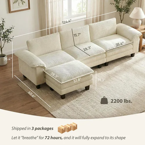 Vista 7 de HOMCOM - Sofá modular seccional, sofá de nube de gran tamaño de 124 pulgadas, color beige