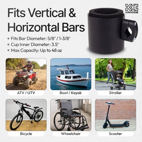 Vista 4 de Kroozie Stealth - Soporte para botella de bicicleta – Resistente portavasos de acero inoxidable para bicicleta para manillar – Para barras