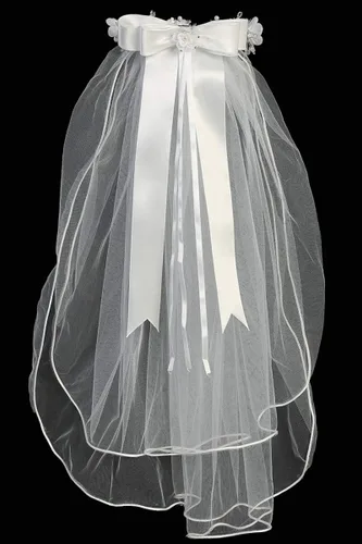 Vista 3 de Velo de primera comunión para niñas, velo de primera comunión, tocado con flores, cristales y perlas, piezas para cabeza para accesorios católicos
