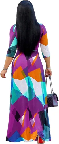 Vista 3 de Akmipoem Vestido largo largo con cuello en V y manga 34 con estampado floral para mujer