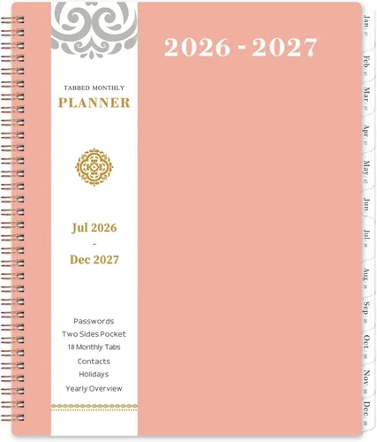 Vista 12 de Agenda mensual 2026 - Agenda 2026, agenda de enero 2026 a diciembre 2026, calendario mensual de 12 meses con pestañas y bolsillo, etiquetas
