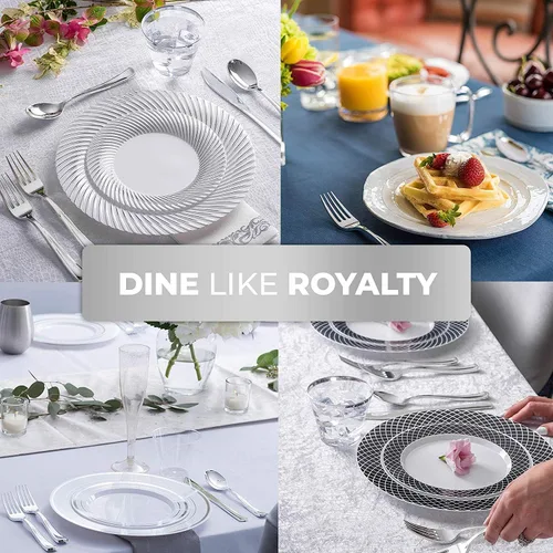 Vista 3 de Stock Your Home 125 cucharas desechables de plástico resistente, cubiertos de plástico elegantes que parecen cubiertos reales, utensilios perfectos