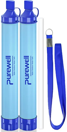 Vista 8 de Purewell - Filtro de agua al aire libre de filtración de agua personal; purificador de agua con mecanismo de urgencia con pajilla para supervivencia