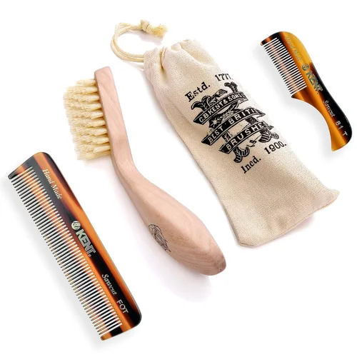 Vista 9 de Kent Cepillo de pelo militar ovalado para hombre, cerdas de jabalí negro 100% naturales para el cuidado del cabello, bigote y barba, cepillo