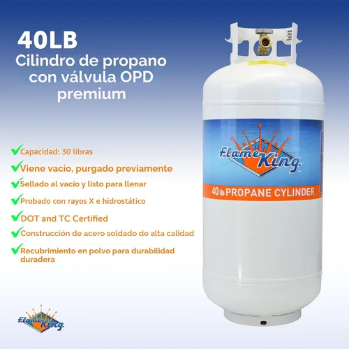 Vista 3 de Flame King YSN401b - Cilindro de tanque de propano de acero de 40 libras con válvula OPD, color blanco
