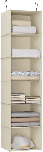 Vista 31 de Organizador colgante para armario y almacenamiento con 3 estantes, estantes colgantes plegables de montaje fácil para guardar ropa, bolsos, zapatos