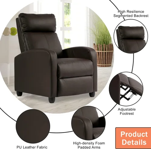Vista 3 de Silla reclinable Winback de piel sintética, sofá individual moderno reclinable ajustable para cine en casa, sillón de fácil lectura con respaldo