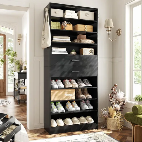 Vista 8 de Aheaplus Armario alto para zapatos, zapatero estrecho de madera de 10 niveles, organizador de almacenamiento de zapatos con almacenamiento abierto
