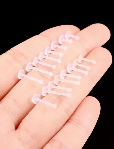 Vista 2 de Aretes transparentes con parte trasera plana de 18 G y 16 G para deportes de nariz, plástico de silicona, retenedores de cartílago para tragus