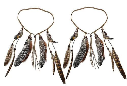 Vista 7 de Diadema de plumas indias, tocado ajustable marrón, borlas tribales de plumas, cuerda de cáñamo para carnaval, disfraz hippie, fiesta, festival