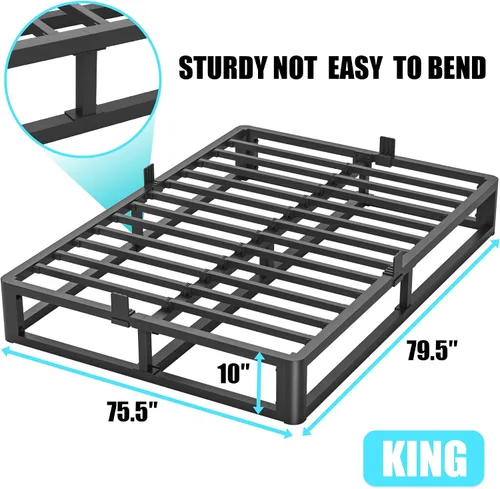 Vista 3 de Firpeesy - Base para cama King de metal de 10 pulgadas con patas de esquinas redondeadas y anti-doblado, listones de acero resistente de 3500 LBS