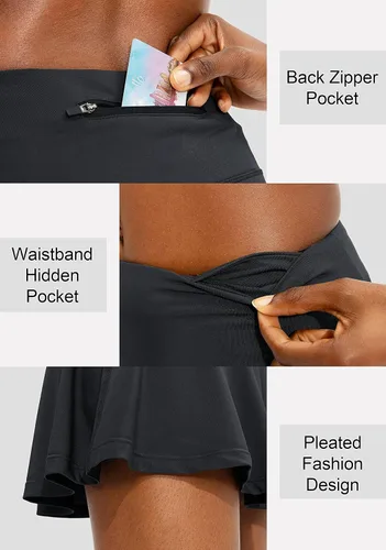 Vista 4 de SANTINY Pleated Tennis Skirt for Women with 4 Pockets Women's High Waisted Athletic Golf Skorts Skirts for Running Casual