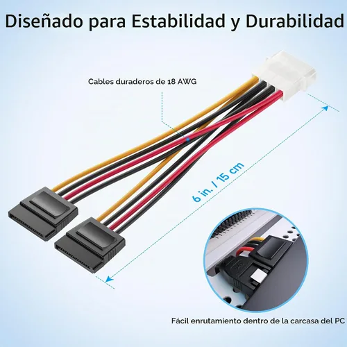 Vista 4 de Cable Matters Paquete de 3 cables en Y Molex a SATA dual, 6 pulgadas